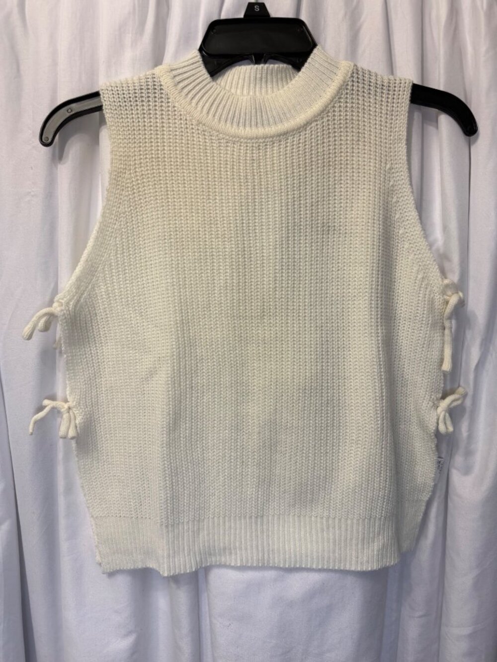 Shein Sleeveless Knitted Tank Top With Side Ties High Neck Off-White Ivory